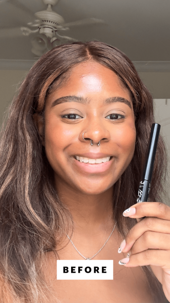 Allure associate manager of audience development Melanie Curry before applying the Nyx Professional Makeup Epic Ink...