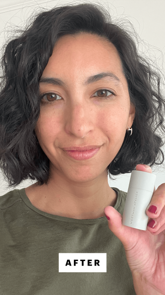 Pai after applying the Westman Atelier Baby Cheeks Cream Blush