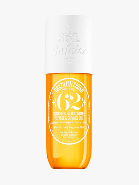 Sol de Janeiro cheirosa '62 hair  body fragrance in white and orange component on a light gray background