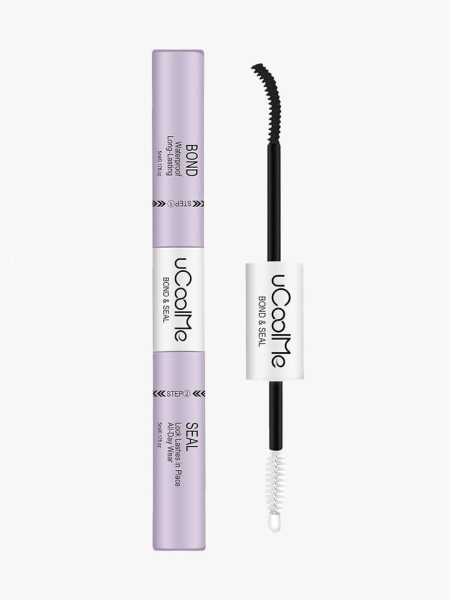 uCoolMe Lash Bond and Seal purple vial of lash glue on light gray background