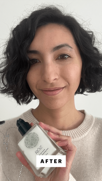 Pai after applying the RŌZ Milk Hair Serum