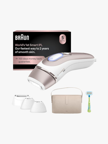 Braun Smart IPL, Skin i·Expert Pro 7 in multiple branded components on a light gray background