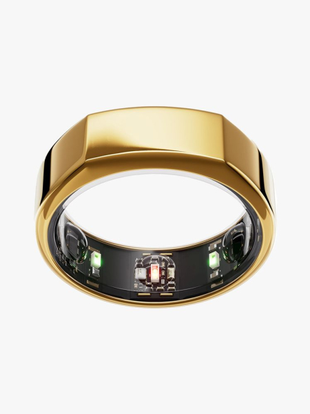 Oura Ring Gen3 Heritage gold fitness tracker ring on light gray background