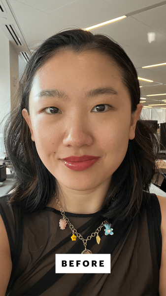 Han before applying the Iconic London Super Smoother Blurring Skin Tint