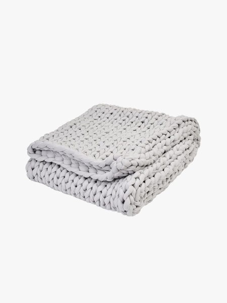 Bearaby Weighted Blanket folded light gray weighted blanket on light gray background